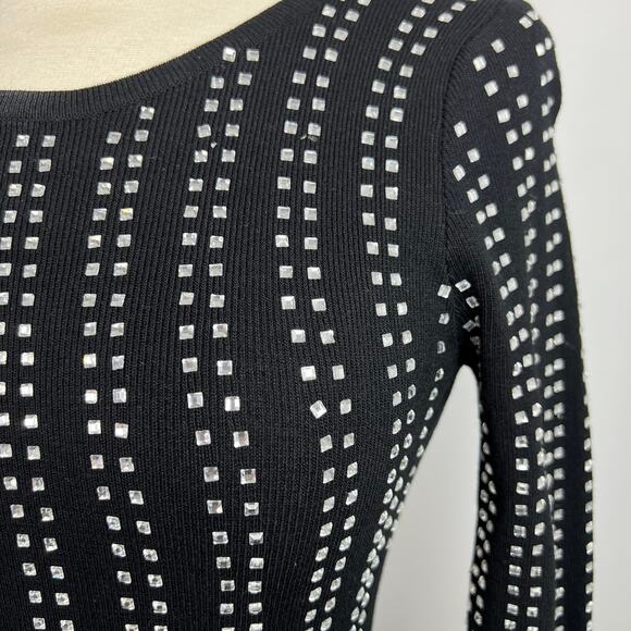 HERA Collection Women's Retro Bodycon Studded Black Dress Long Sleeves Size S - Picture 6 of 16